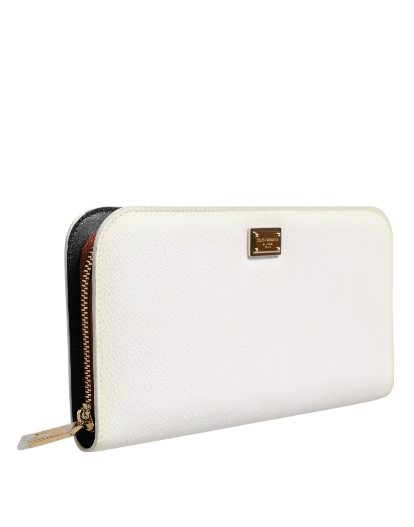Dolce & Gabbana Weißes Leder Logo-Plakette Zip Around Continental Brieftasche