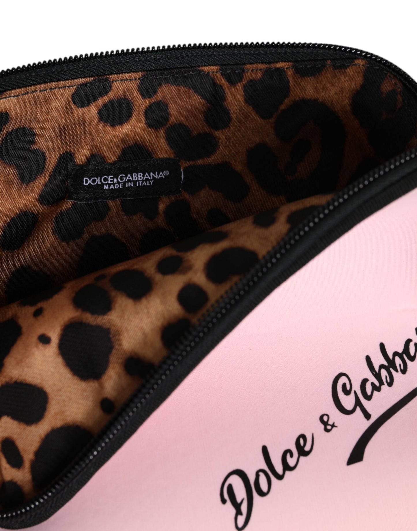 Dolce & Gabbana Rosa Solid Nylon DG Logo Print Clutch Zip Borse Pouch Tasche