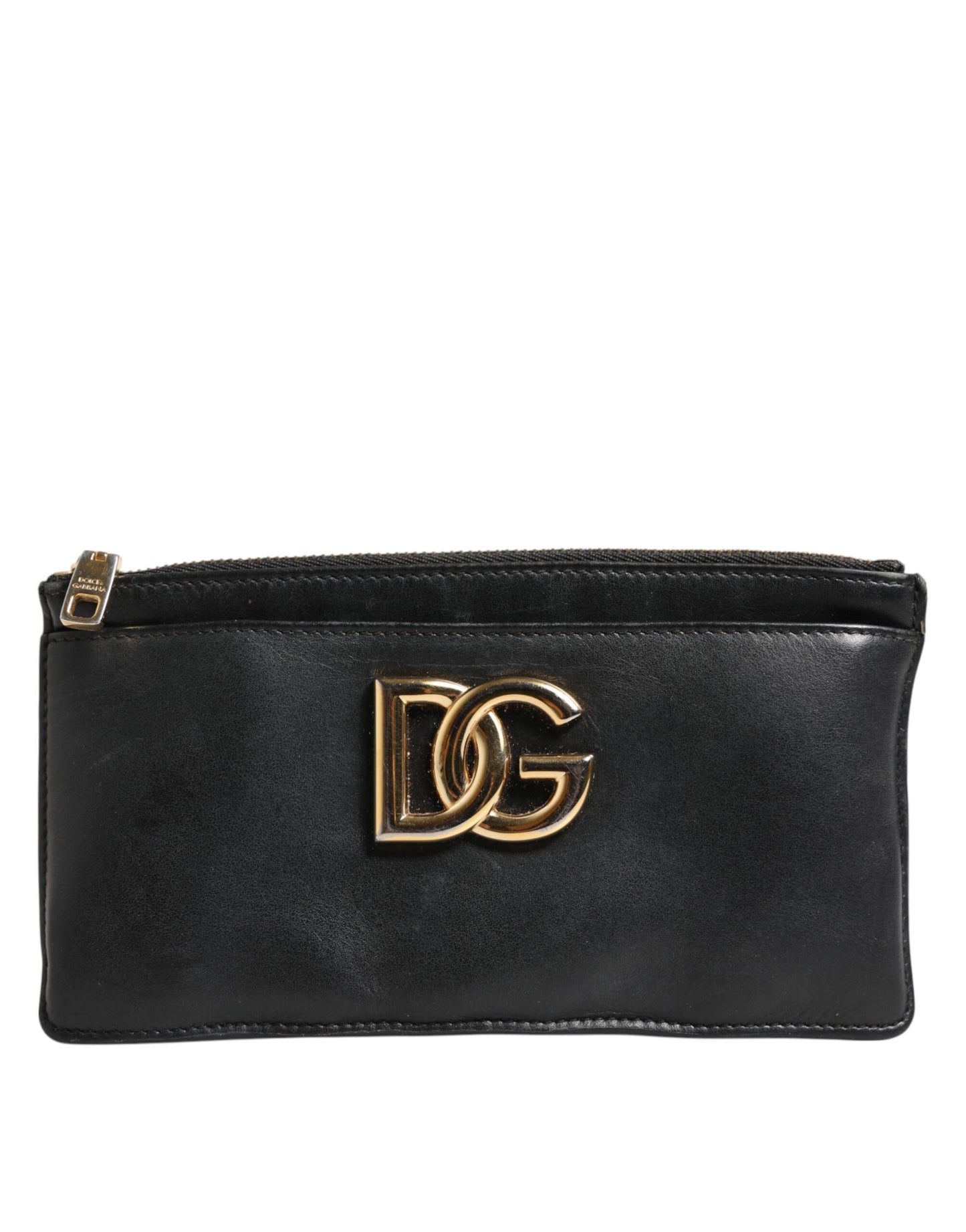 Dolce & Gabbana Schwarzes Kalbsleder DG Logo Damen Karteninhaberin Brieftasche