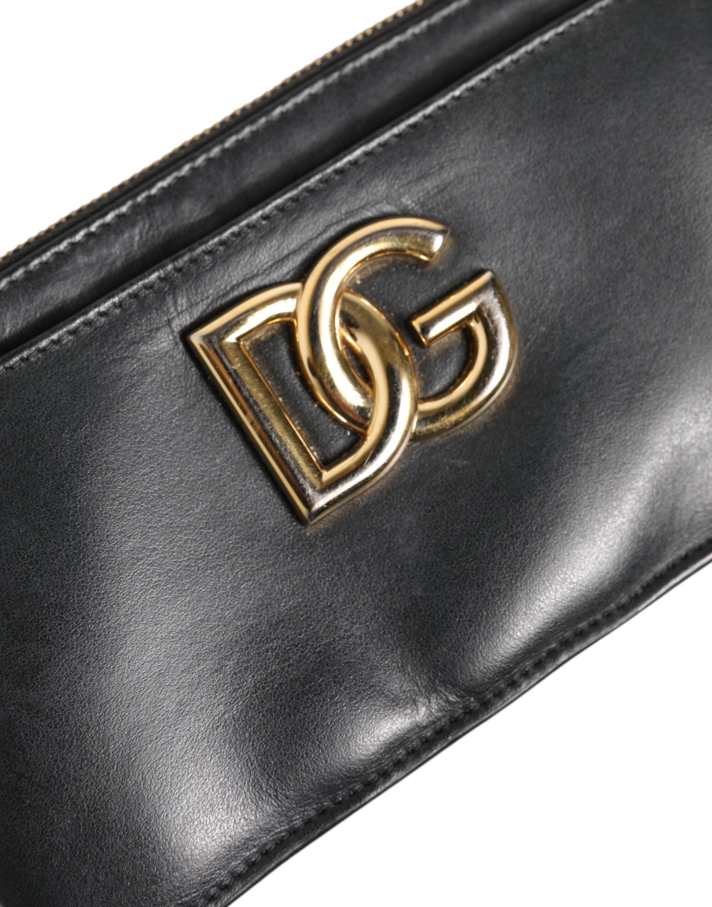 Dolce & Gabbana Schwarzes Kalbsleder DG Logo Damen Karteninhaberin Brieftasche