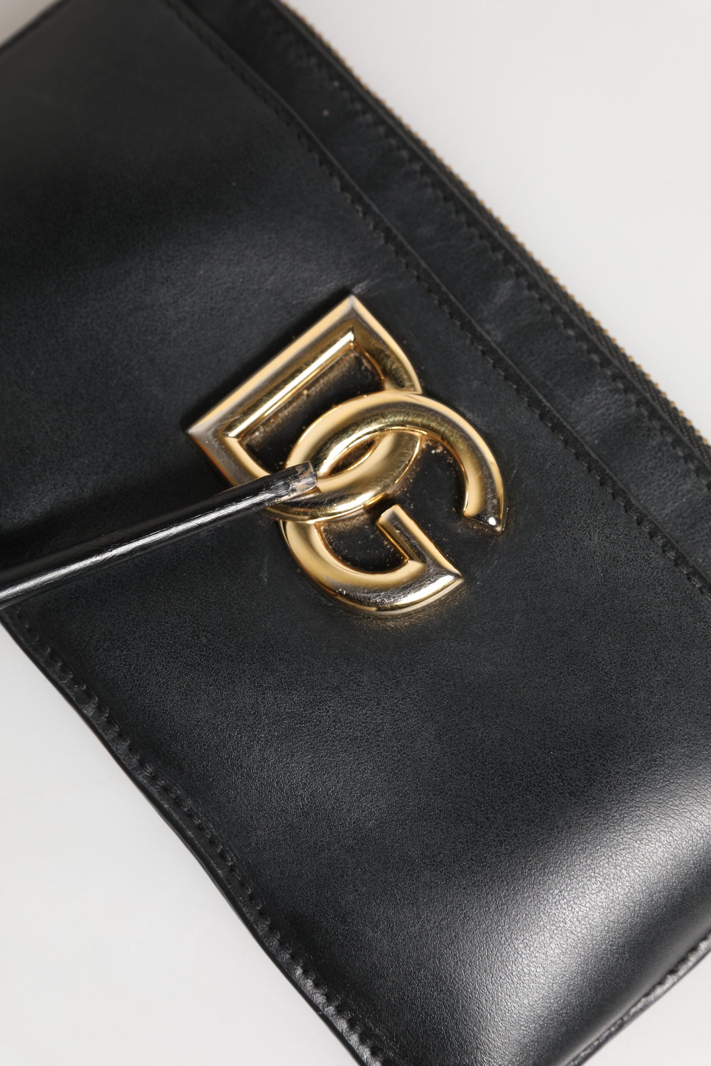 Dolce & Gabbana Schwarzes Kalbsleder DG Logo Damen Karteninhaberin Brieftasche