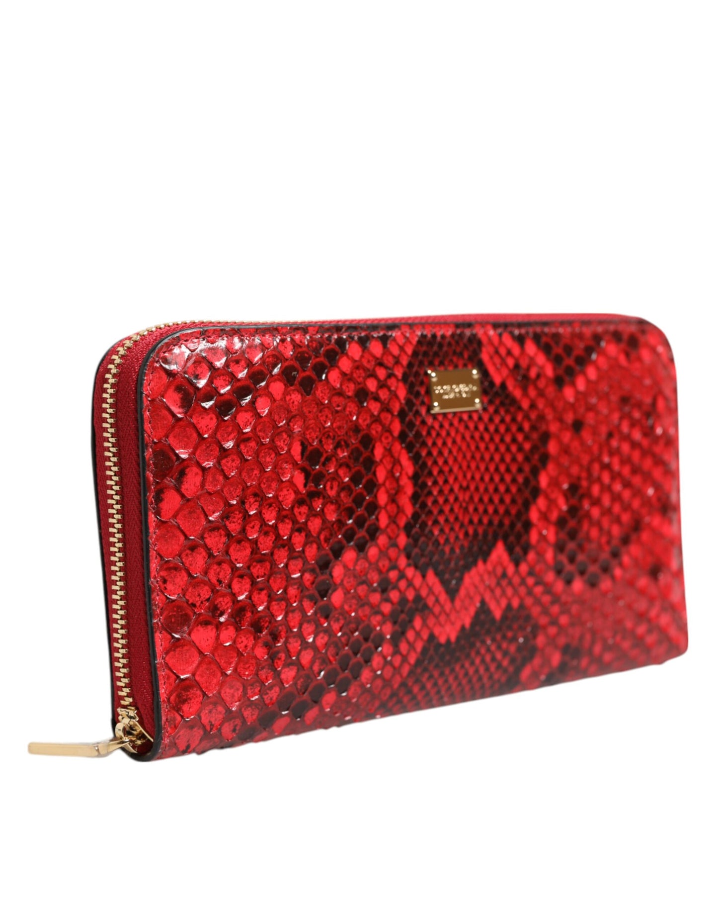 Dolce & Gabbana Rotes Exotenleder Zip Around Continental Clutch Geldbörse