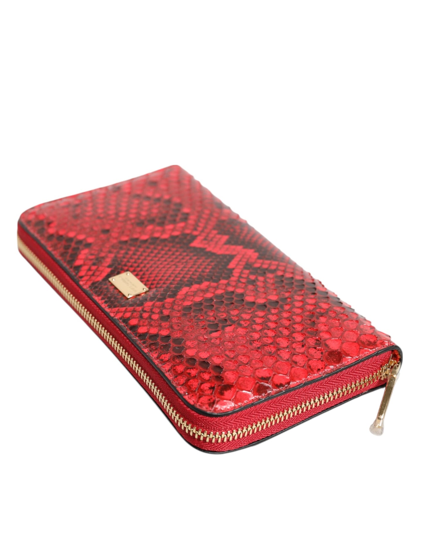 Dolce & Gabbana Rotes Exotenleder Zip Around Continental Clutch Geldbörse