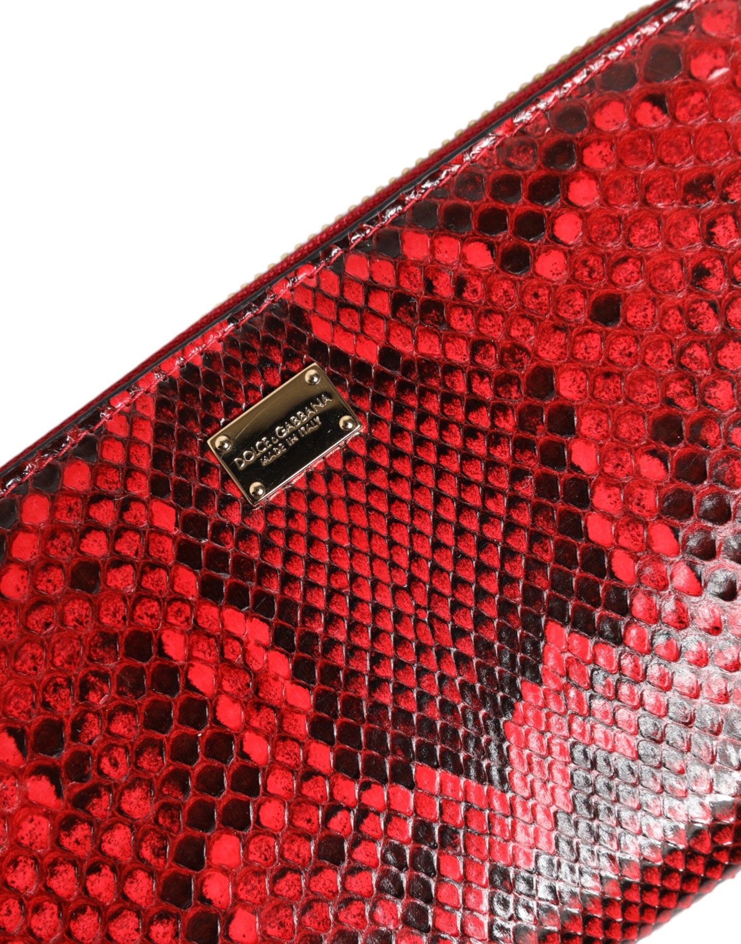 Dolce & Gabbana Rotes Exotenleder Zip Around Continental Clutch Geldbörse
