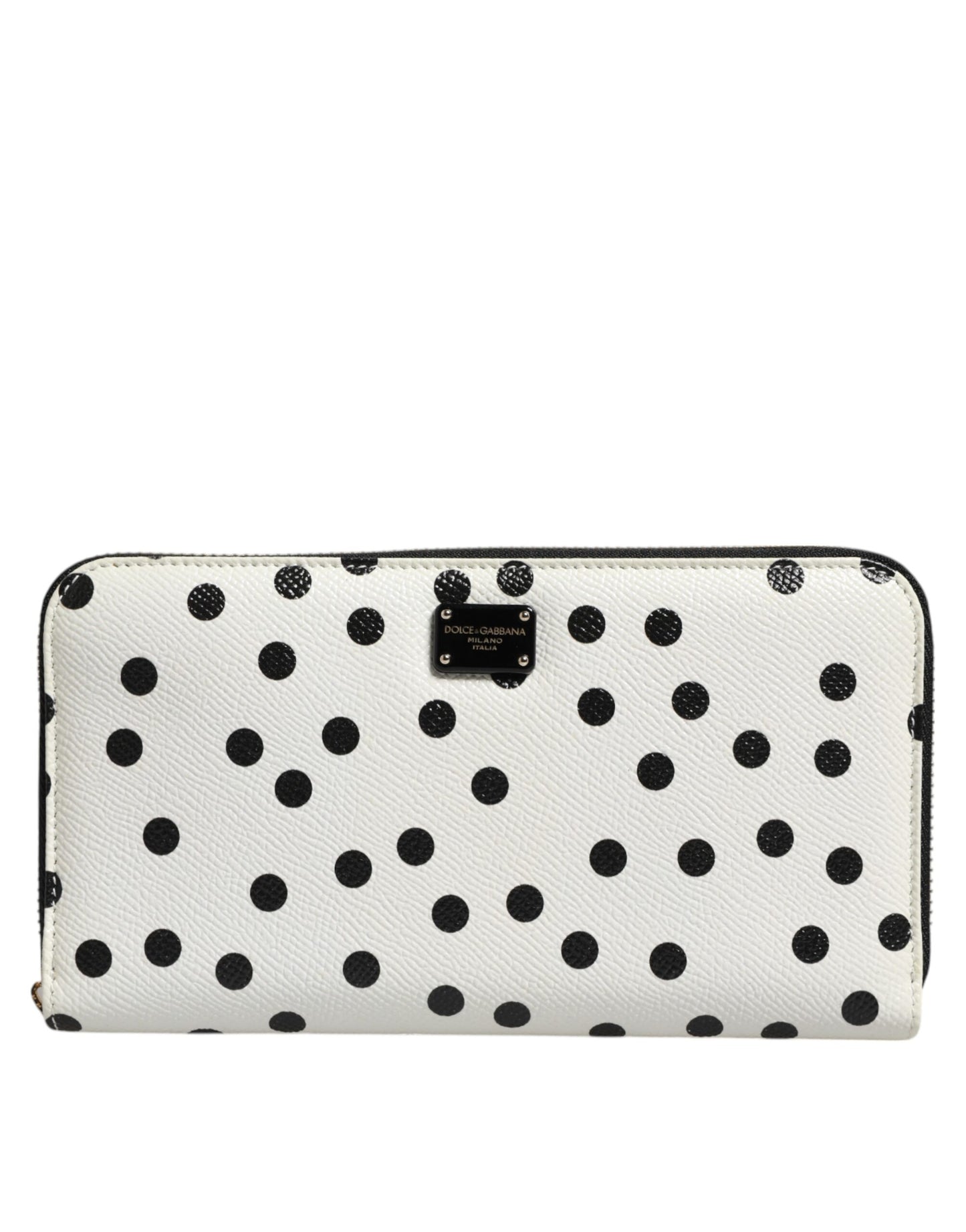 Dolce & Gabbana Weiß Schwarz Gepunktetes Leder Zip Around Continental Geldbörse
