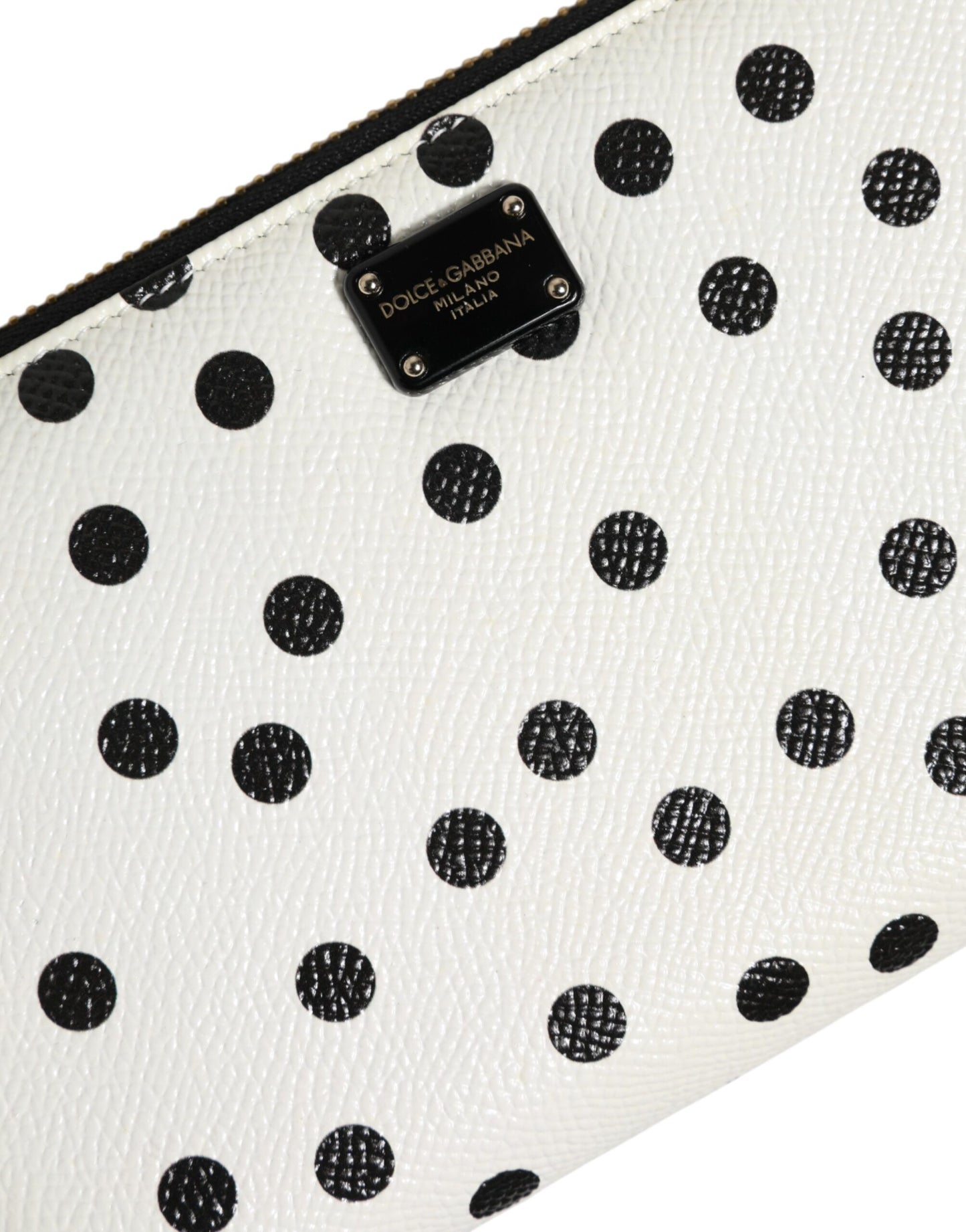 Dolce & Gabbana Weiß Schwarz Gepunktetes Leder Zip Around Continental Geldbörse