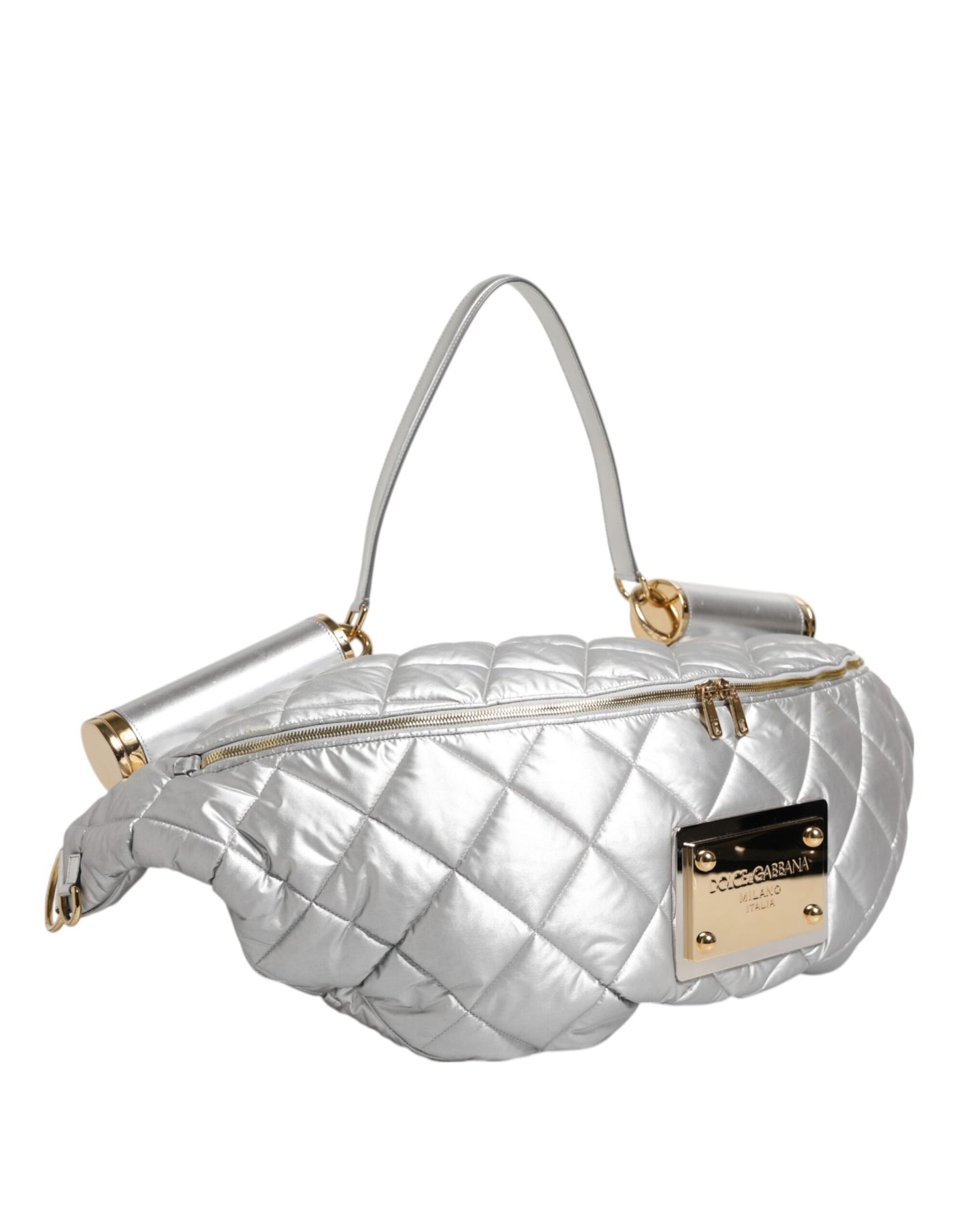 Dolce & Gabbana Silberne gesteppte gefüllte Crossbody-Umhängetasche SICILY Bag