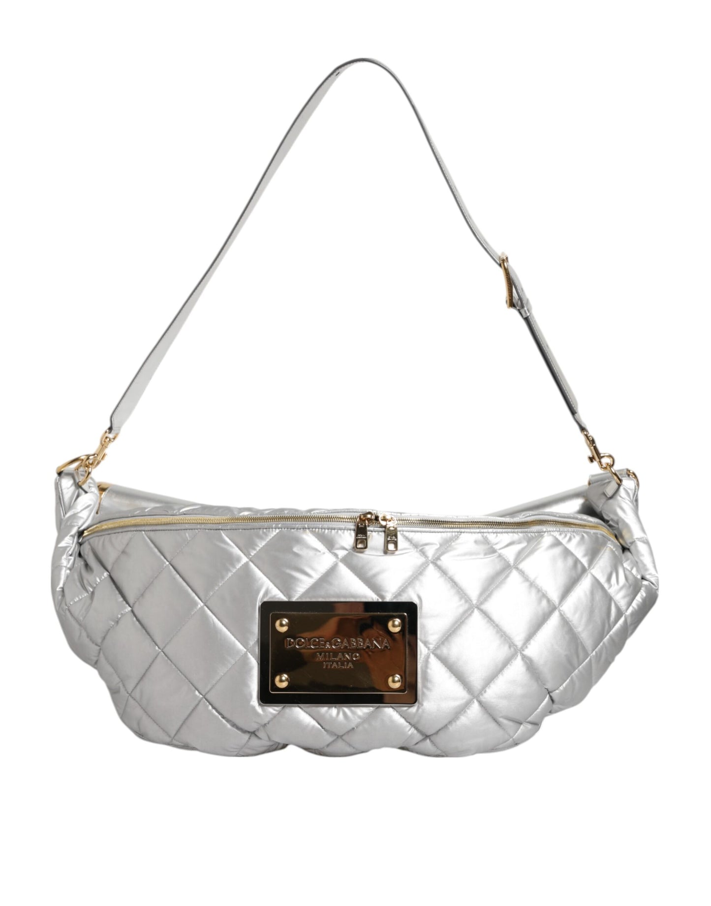 Dolce & Gabbana Silberne gesteppte gefüllte Crossbody-Umhängetasche SICILY Bag