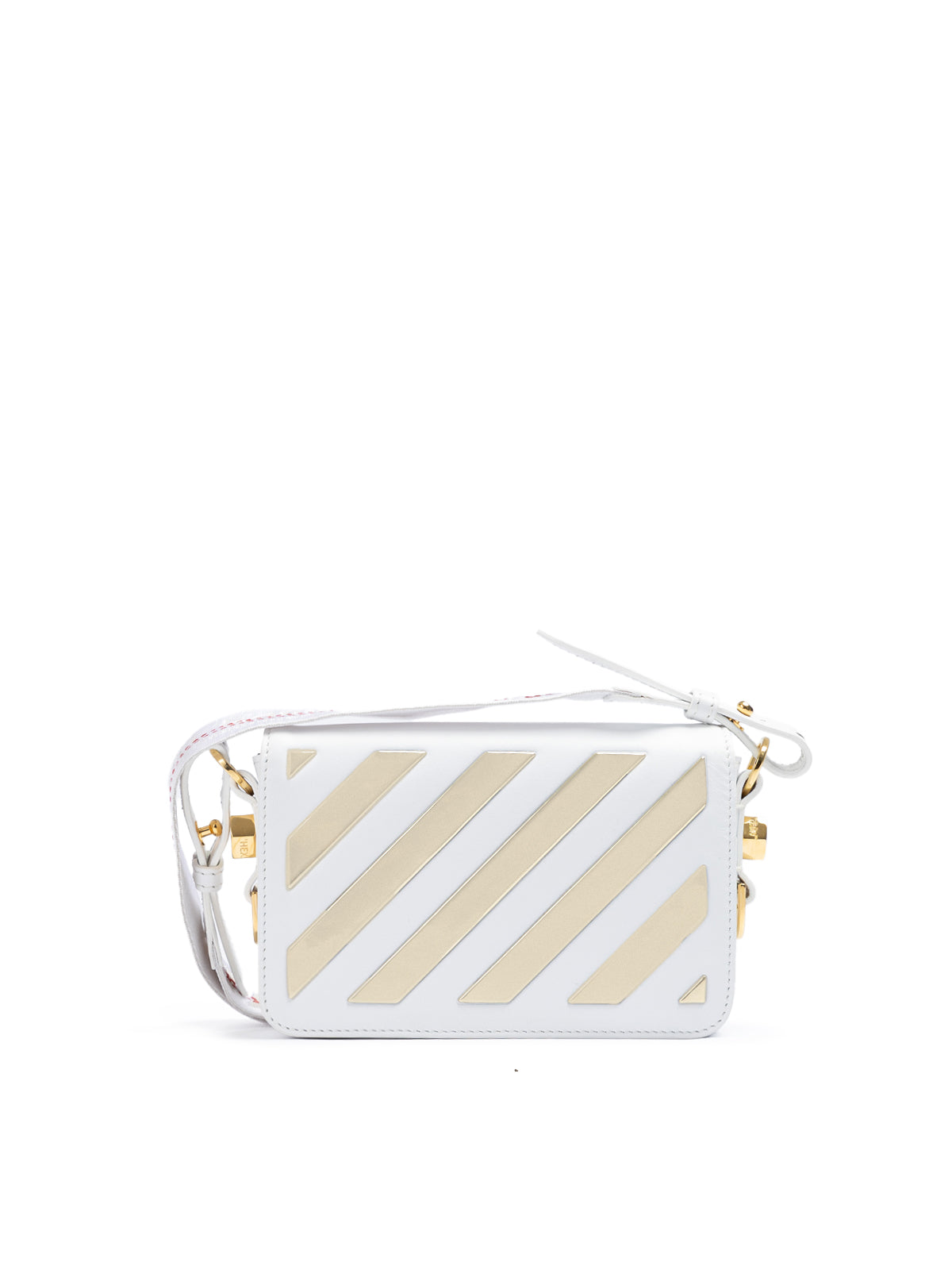 Off-White Weiß/Gold Metallic-Streifen Mini Crossbody Tasche