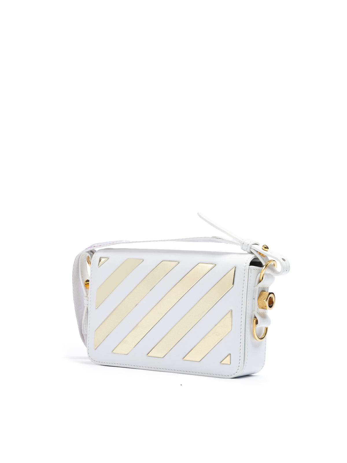 Off-White Weiß/Gold Metallic-Streifen Mini Crossbody Tasche
