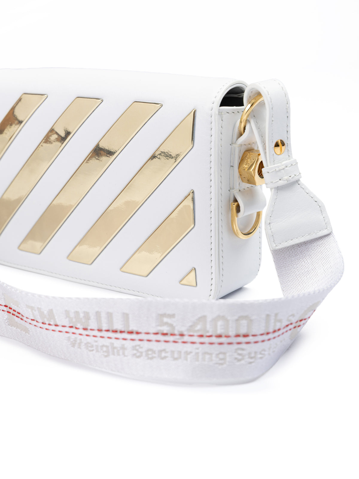 Off-White Weiß/Gold Metallic-Streifen Mini Crossbody Tasche