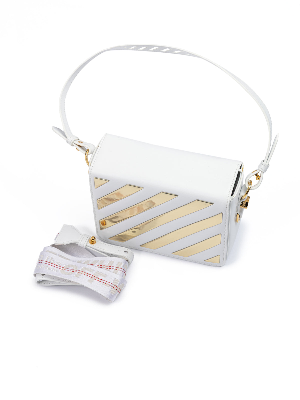 Off-White Weiß/Gold Metallic-Streifen Crossbody Tasche