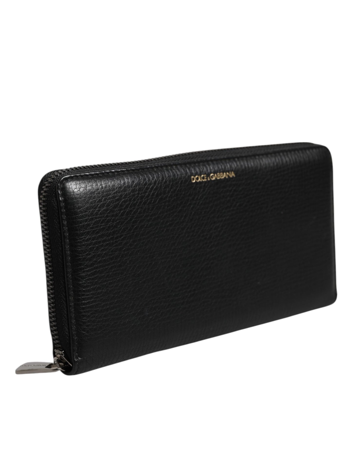 Dolce & Gabbana Schwarzes Kalbsleder Logo Zip Around Continental Brieftasche
