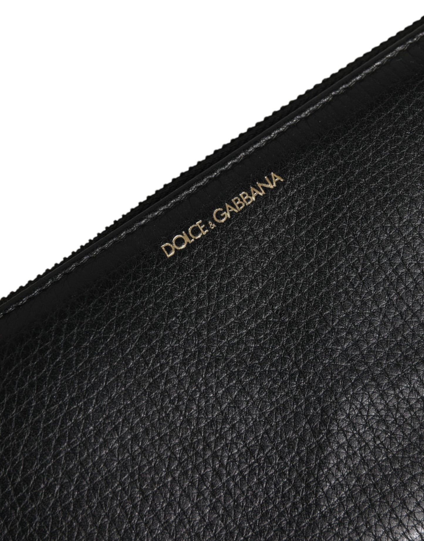 Dolce & Gabbana Schwarzes Kalbsleder Logo Zip Around Continental Brieftasche