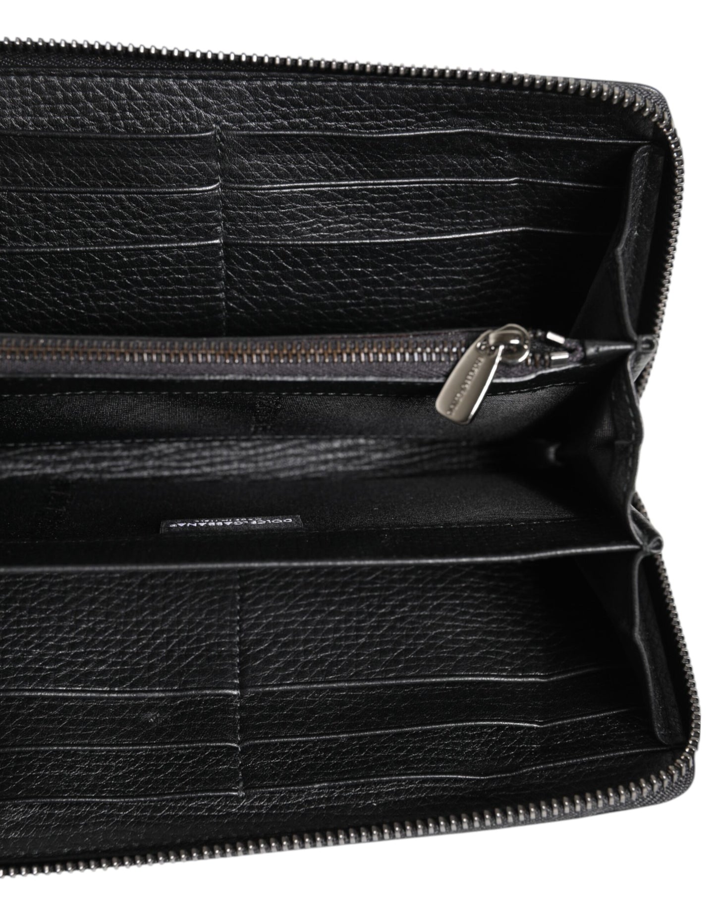 Dolce & Gabbana Schwarzes Kalbsleder Logo Zip Around Continental Brieftasche