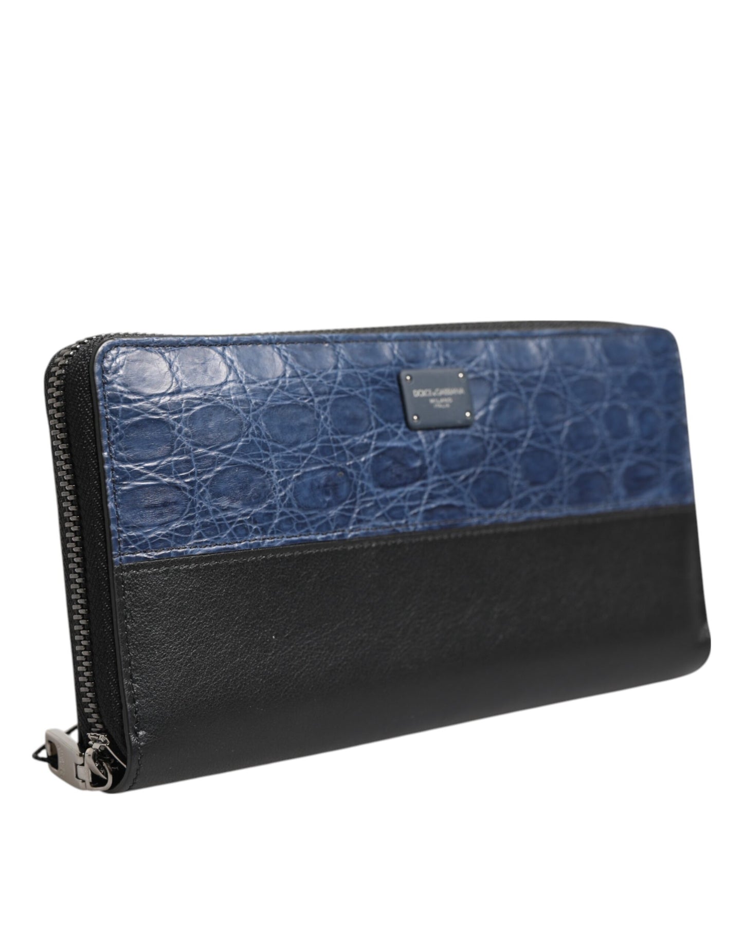 Dolce & Gabbana Schwarz Blau Exotisches Leder Männer Kontinentale Clutch Brieftasche