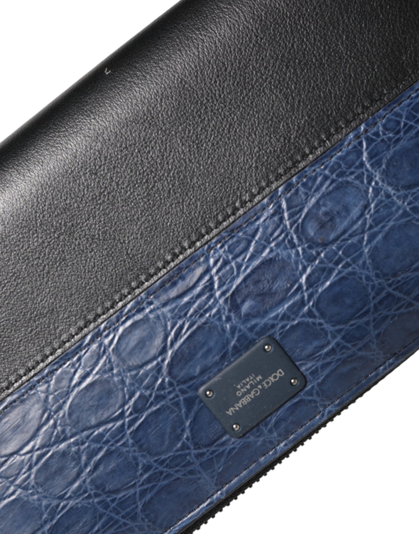 Dolce & Gabbana Schwarz Blau Exotisches Leder Männer Kontinentale Clutch Brieftasche