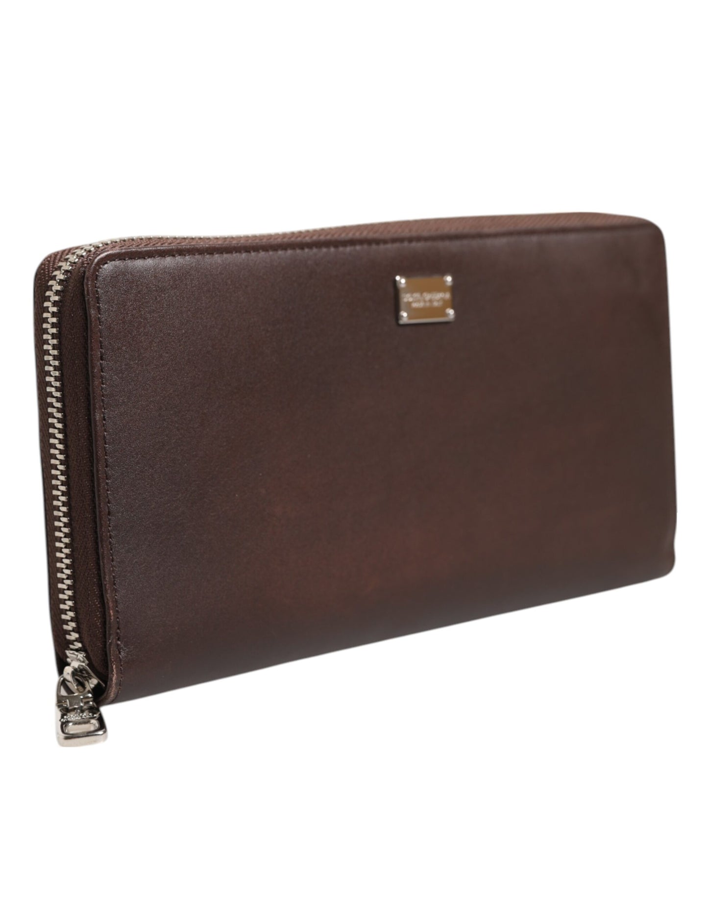 Dolce & Gabbana Braunes Kalbsleder Logo Zip Around Continental Brieftasche