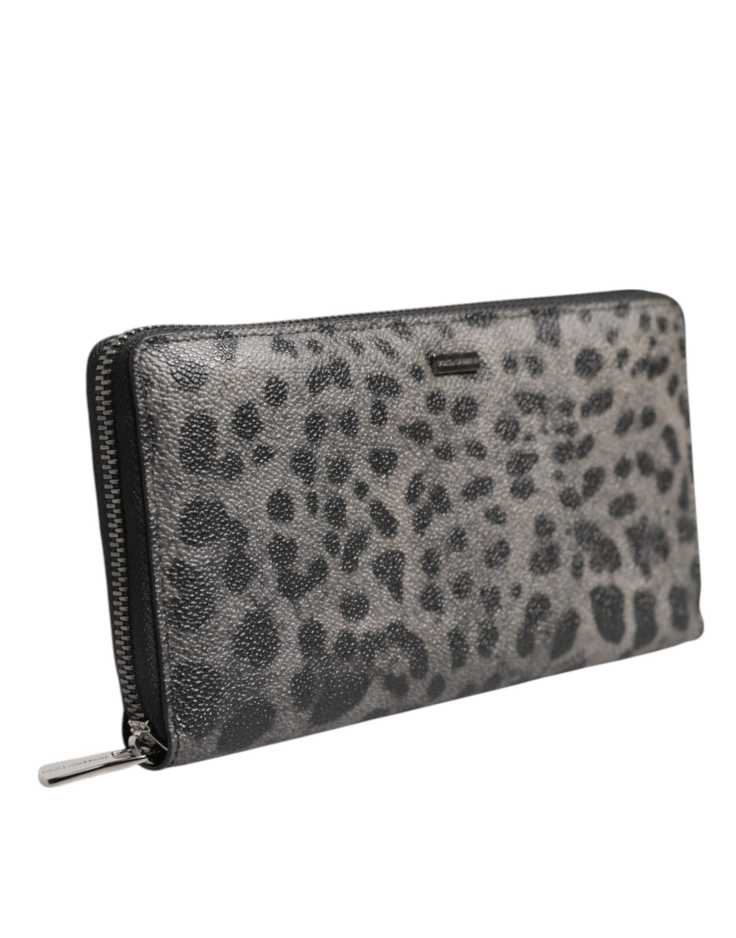 Dolce & Gabbana Schwarzer grauer Leopard Leder Zip Around Continental Geldbörse