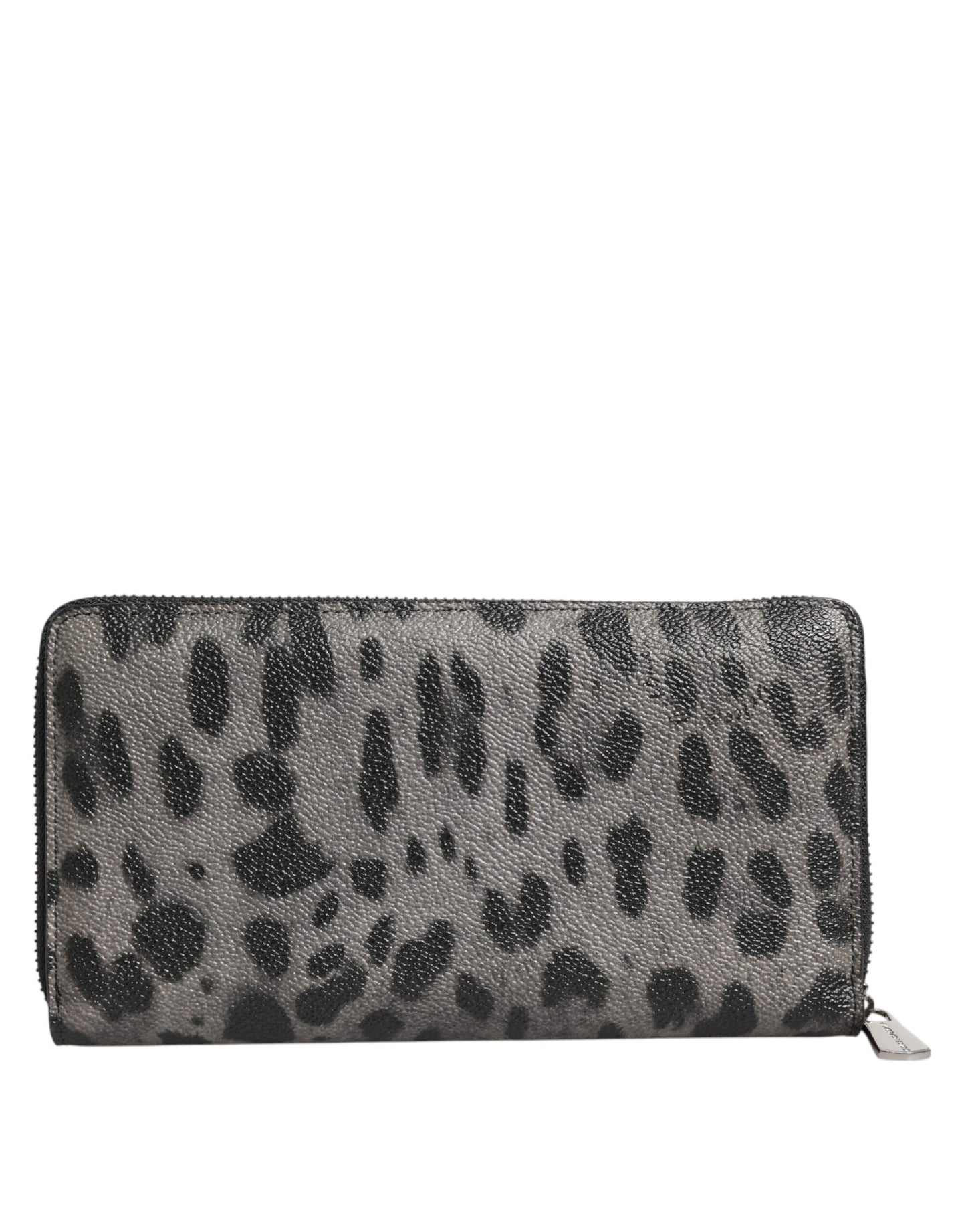 Dolce & Gabbana Schwarzer grauer Leopard Leder Zip Around Continental Geldbörse