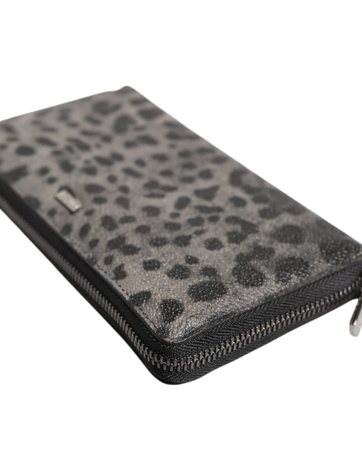 Dolce & Gabbana Schwarzer grauer Leopard Leder Zip Around Continental Geldbörse