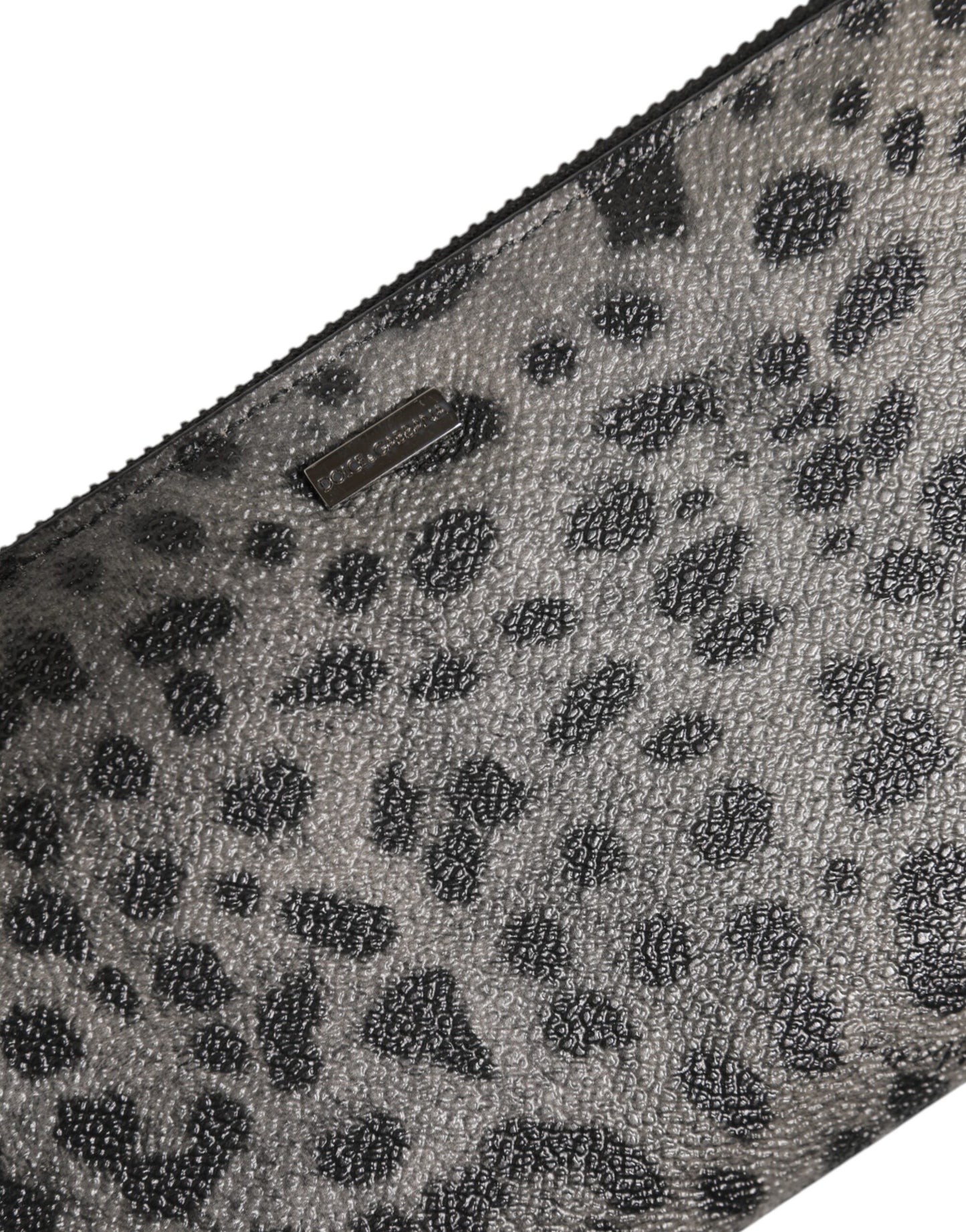 Dolce & Gabbana Schwarzer grauer Leopard Leder Zip Around Continental Geldbörse