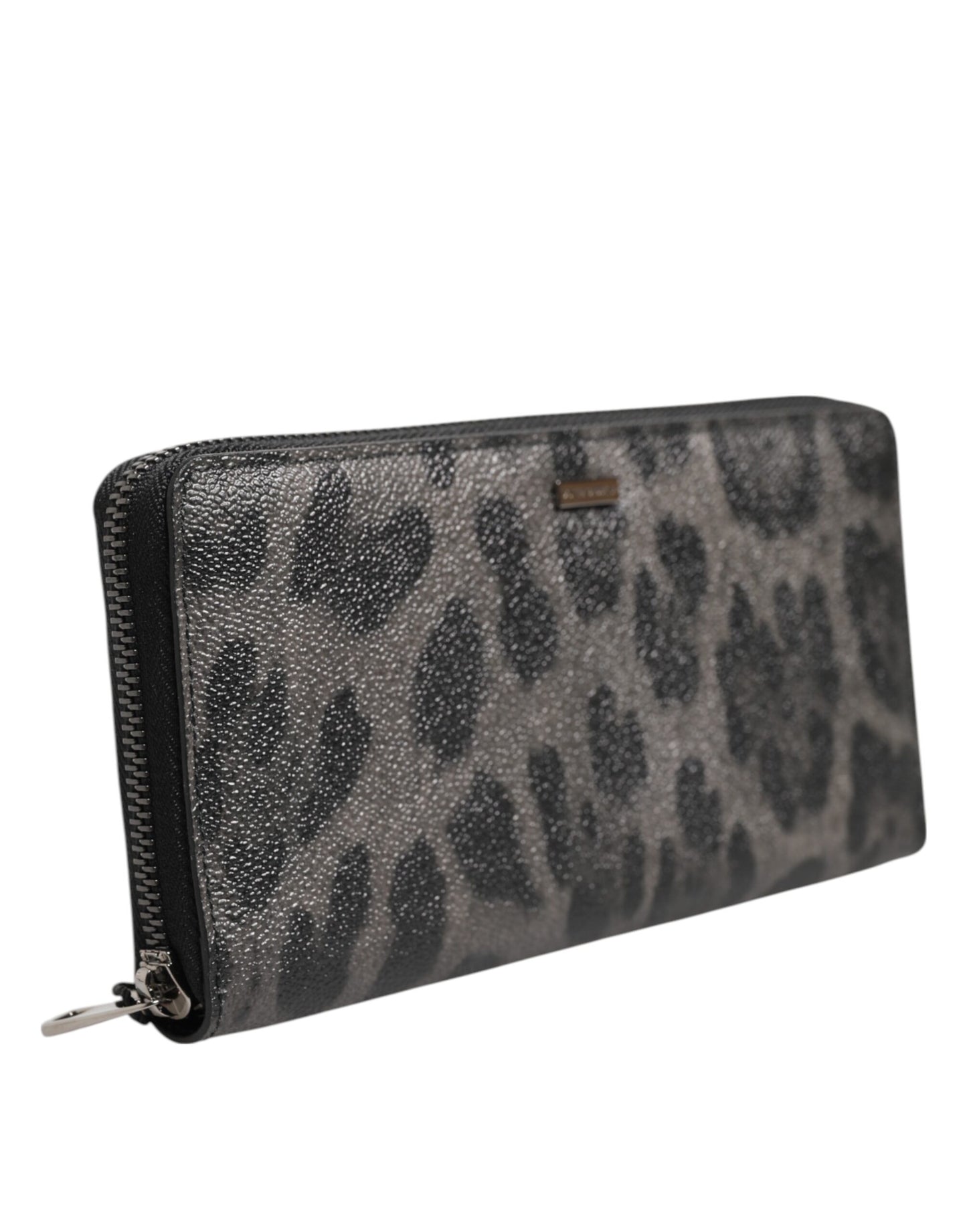 Dolce & Gabbana Schwarzer grauer Leopard Leder Zip Around Continental Geldbörse
