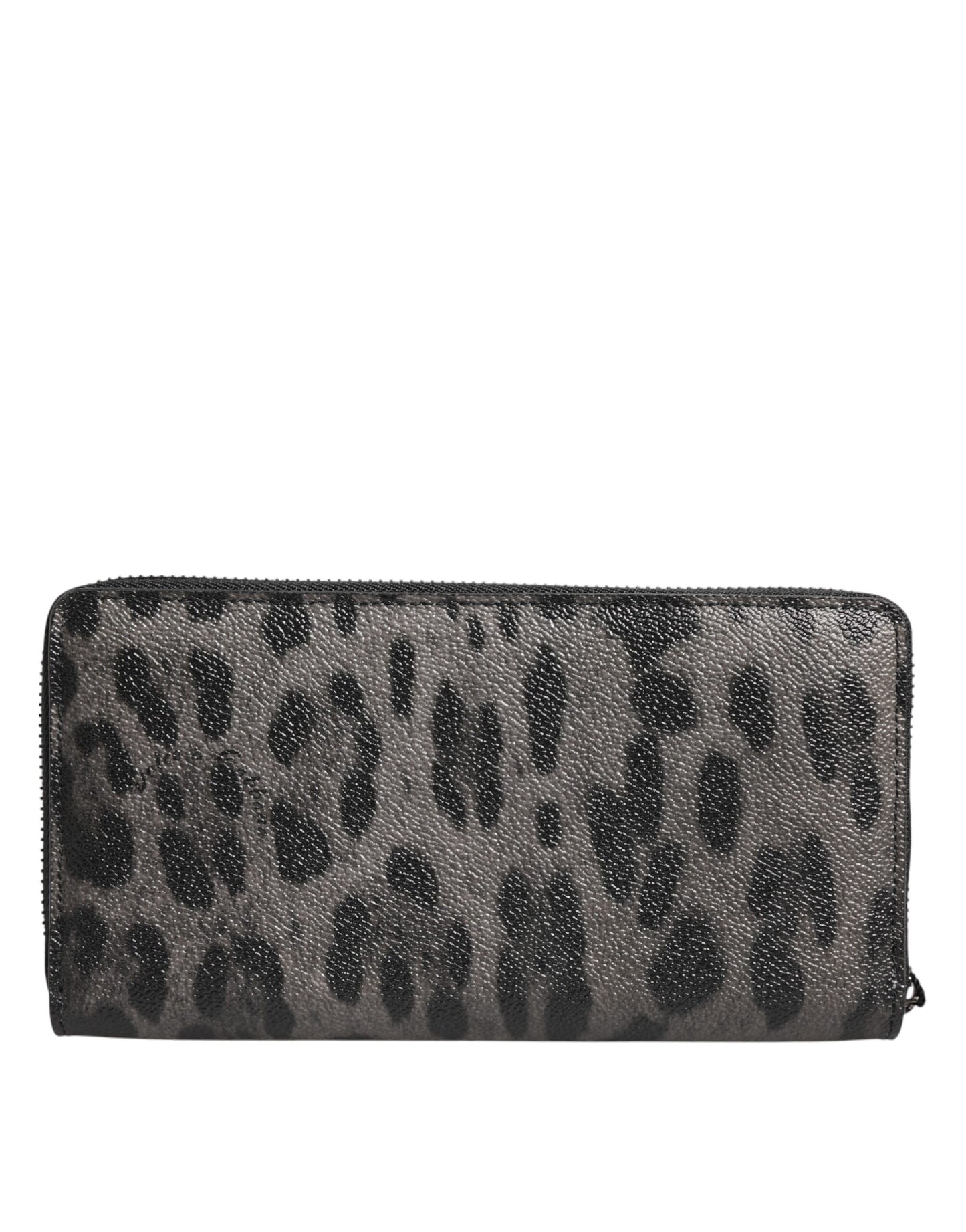 Dolce & Gabbana Schwarzer grauer Leopard Leder Zip Around Continental Geldbörse