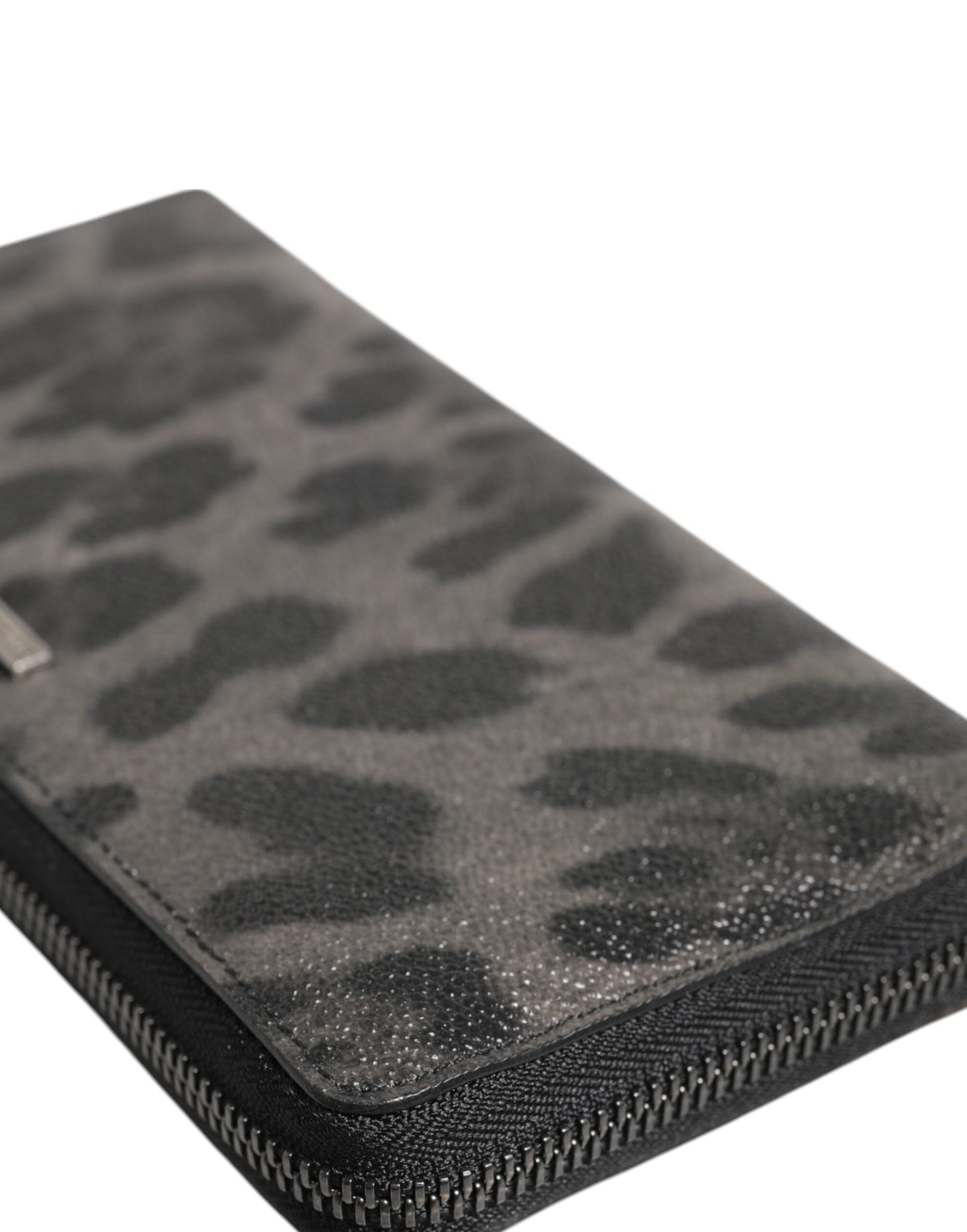 Dolce & Gabbana Schwarzer grauer Leopard Leder Zip Around Continental Geldbörse