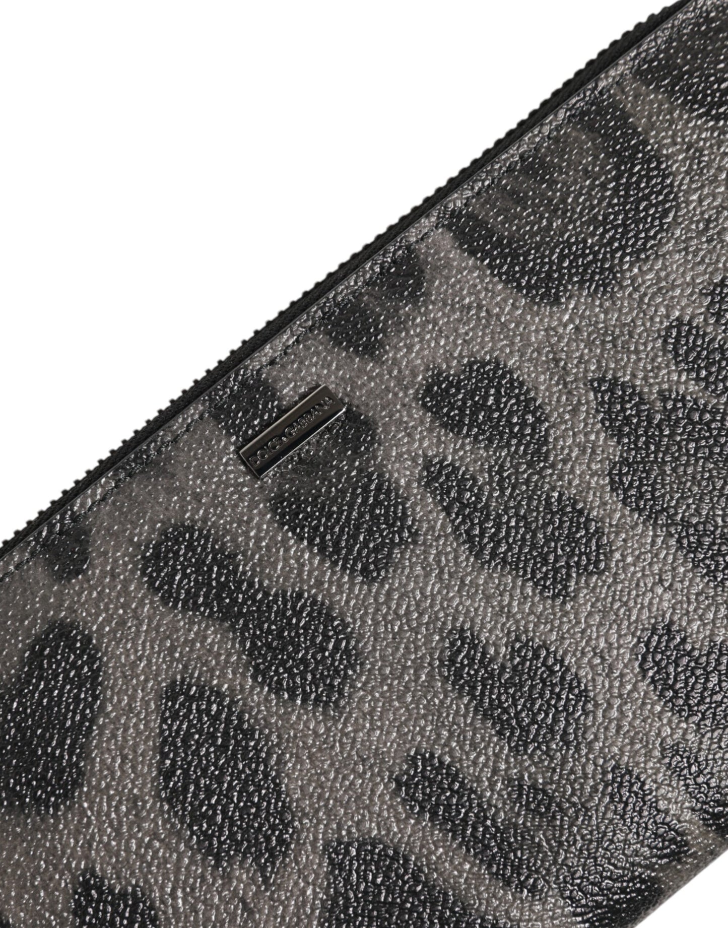 Dolce & Gabbana Schwarzer grauer Leopard Leder Zip Around Continental Geldbörse