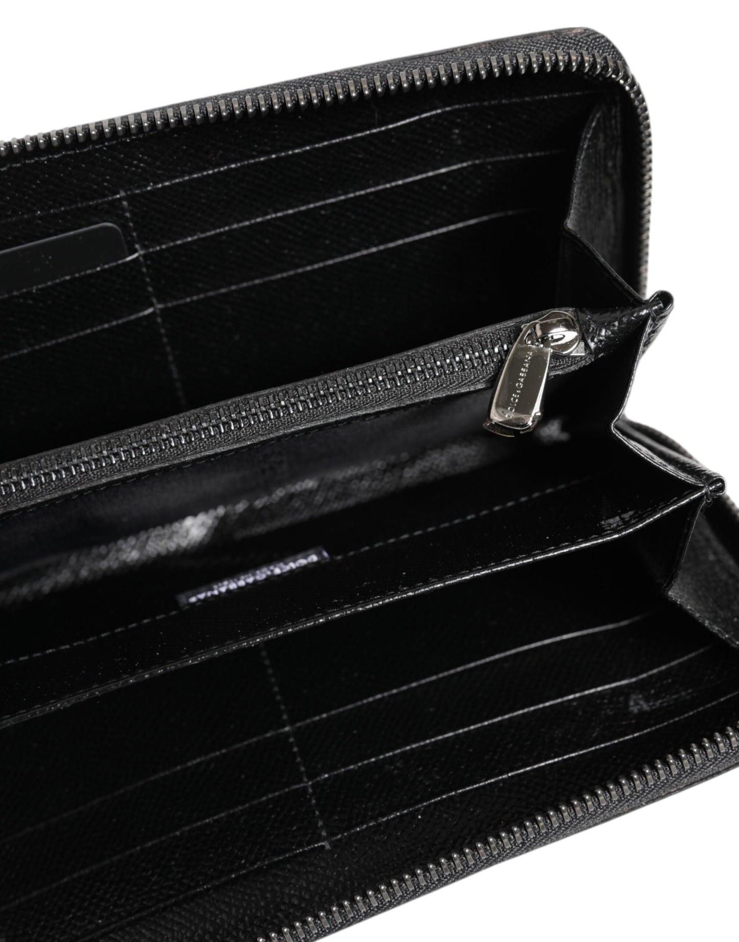 Dolce & Gabbana Schwarzer grauer Leopard Leder Zip Around Continental Geldbörse