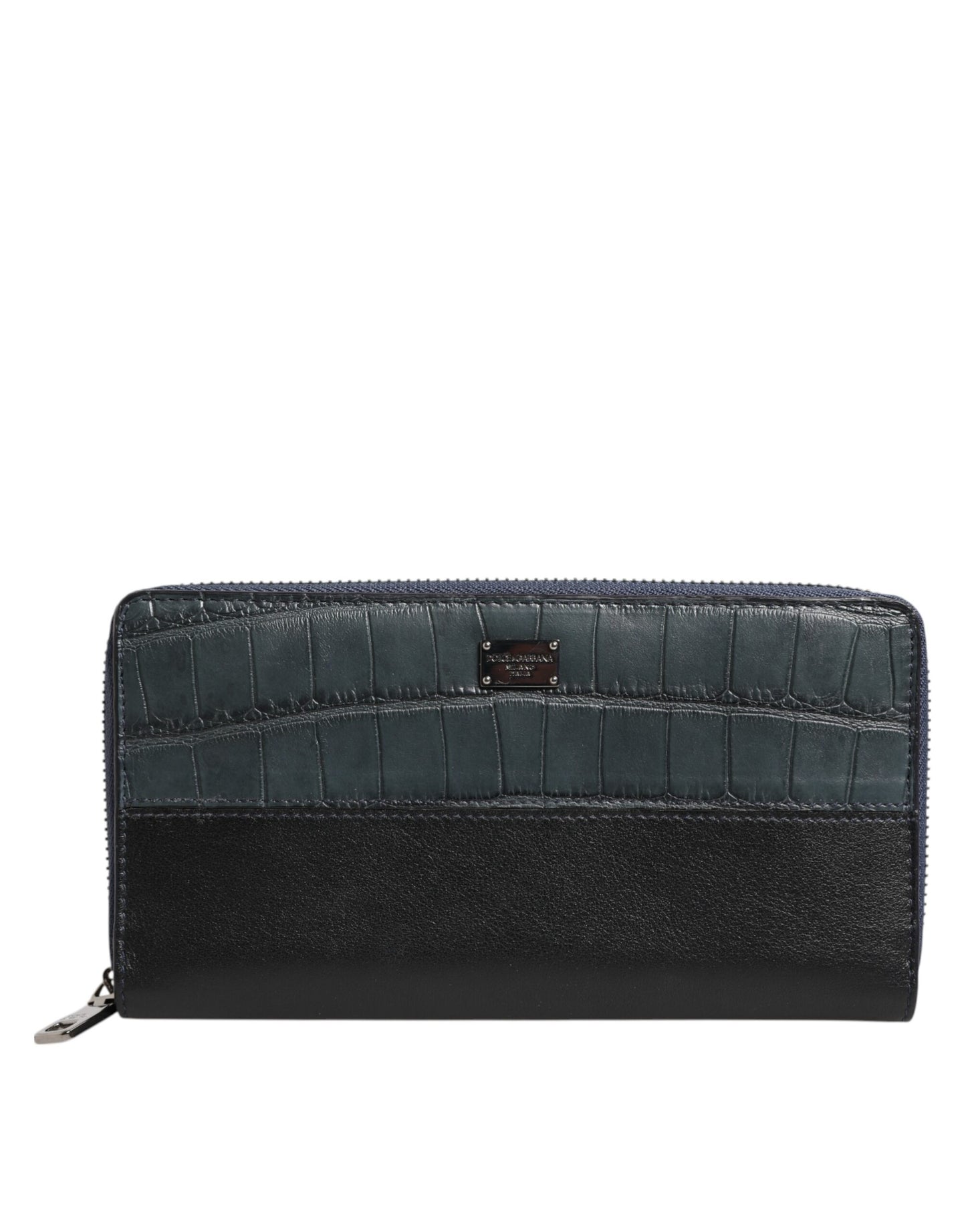 Dolce & Gabbana Schwarz Blau Exotisches Leder Männer Kontinentale Clutch Brieftasche