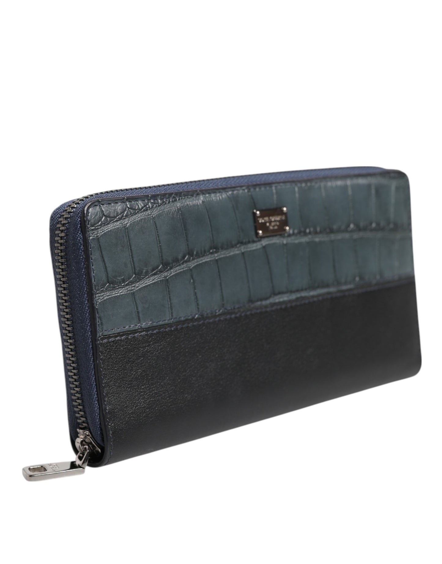 Dolce & Gabbana Schwarz Blau Exotisches Leder Männer Kontinentale Clutch Brieftasche
