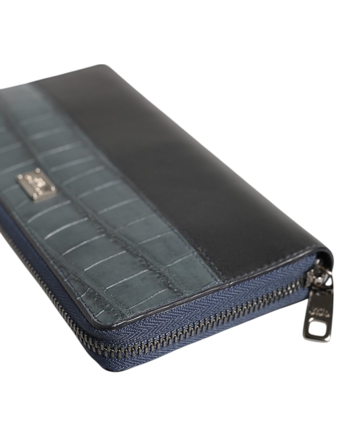Dolce & Gabbana Schwarz Blau Exotisches Leder Männer Kontinentale Clutch Brieftasche