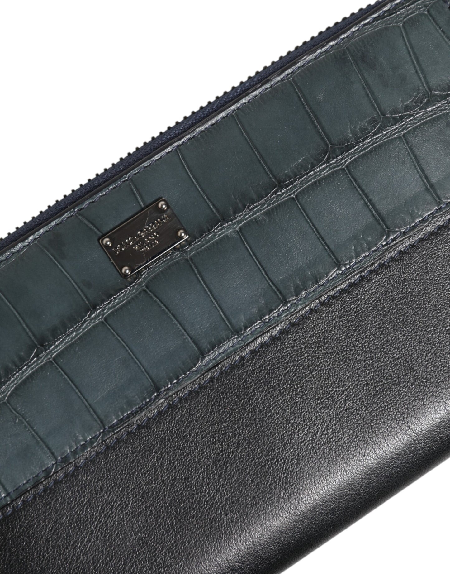 Dolce & Gabbana Schwarz Blau Exotisches Leder Männer Kontinentale Clutch Brieftasche