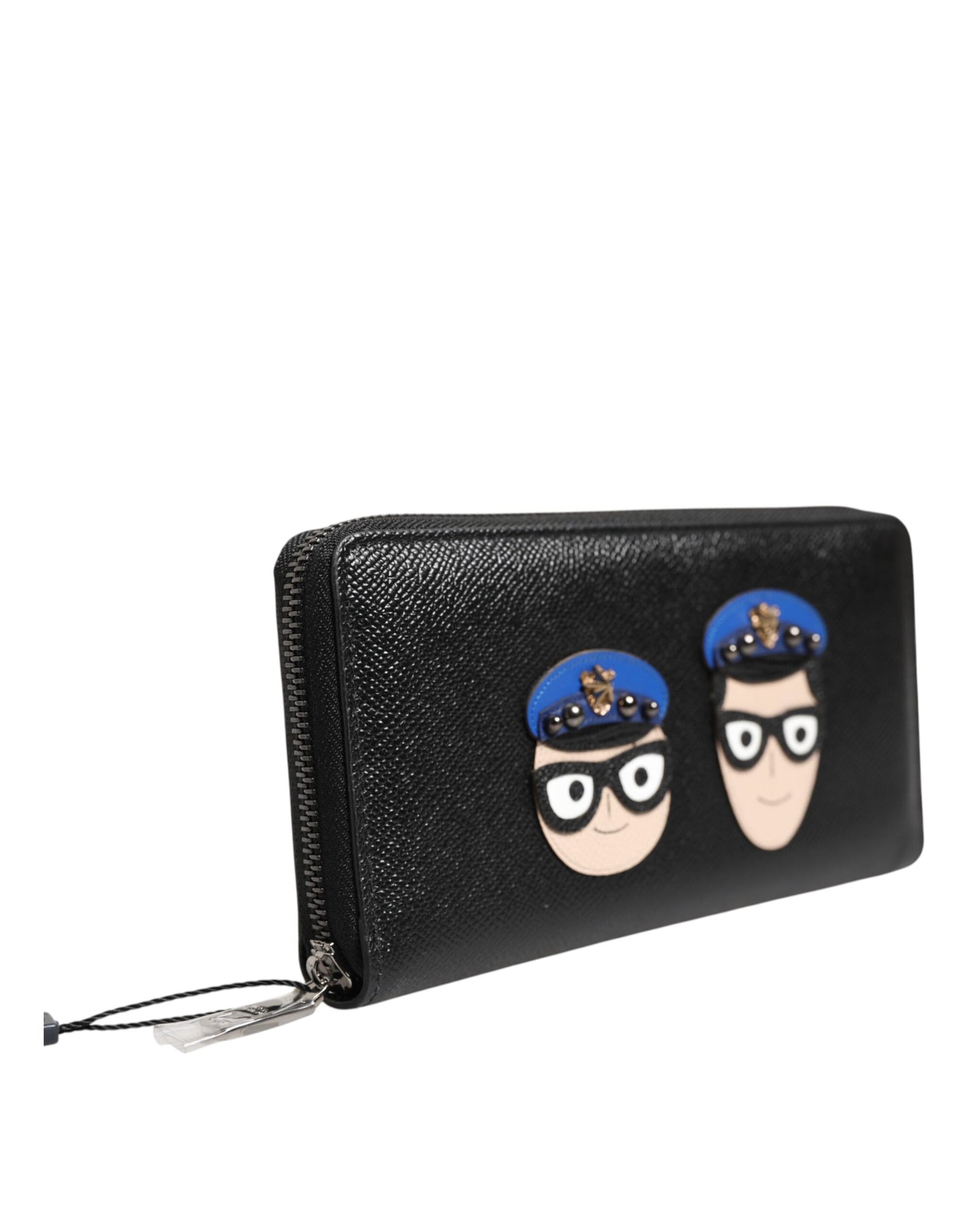 Dolce & Gabbana Schwarzes Leder #DGFAMILY Zipper Continental Herren Geldbörse