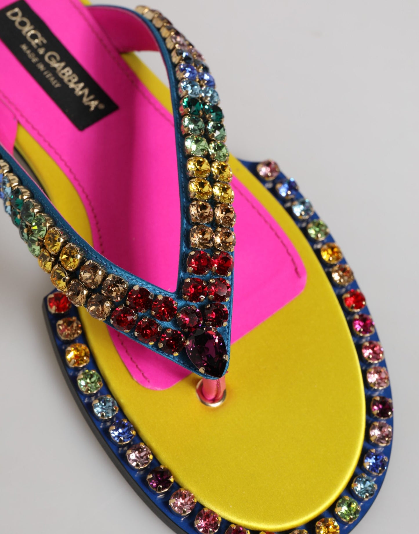 Dolce & Gabbana Multicolor Strass Flip Flop Flache Sandalen Schuhe