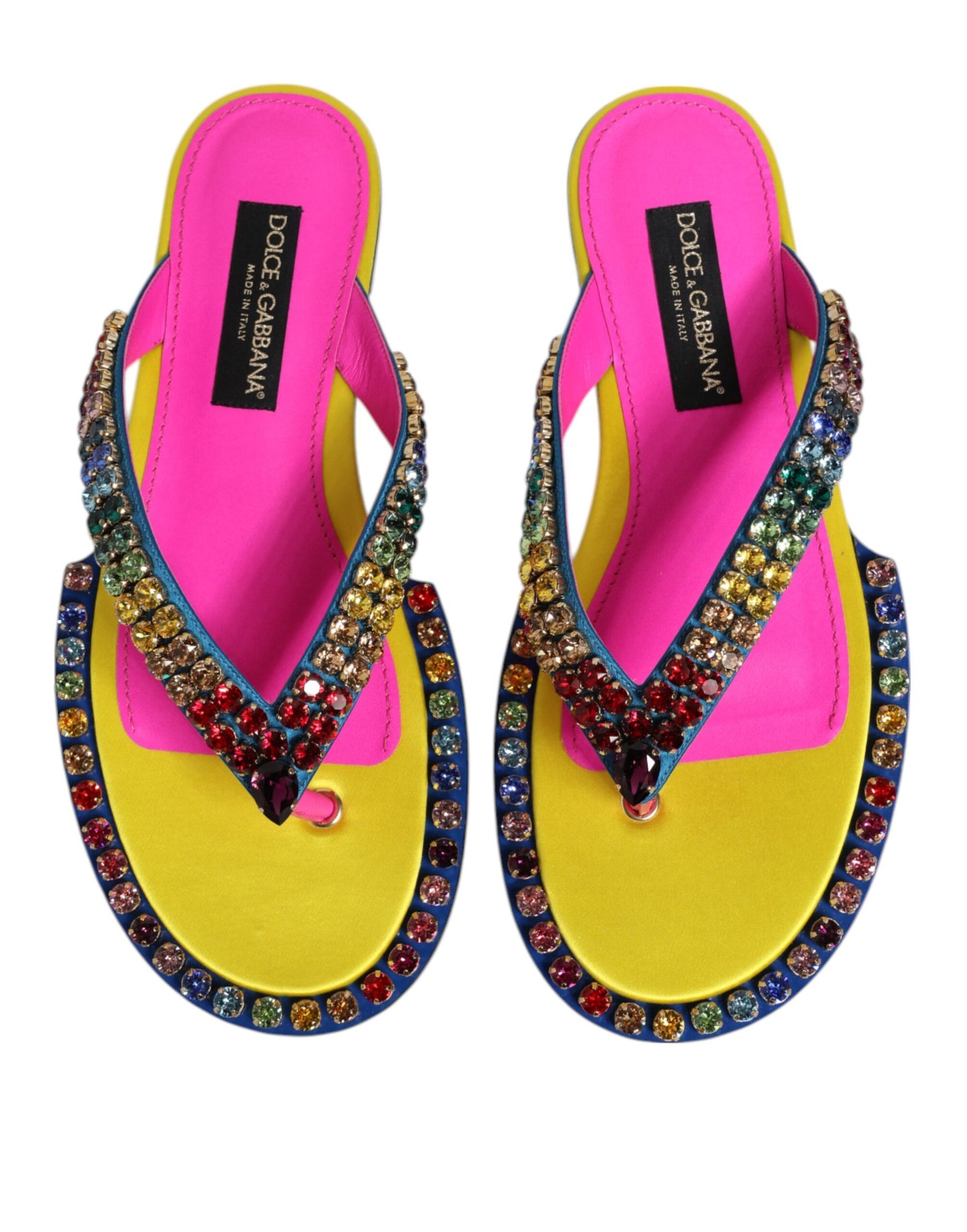 Dolce & Gabbana Multicolor Strass Flip Flop Flache Sandalen Schuhe