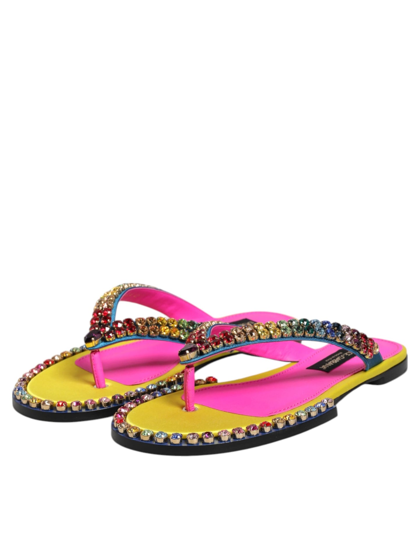 Dolce & Gabbana Multicolor Strass Flip Flop Flache Sandalen Schuhe