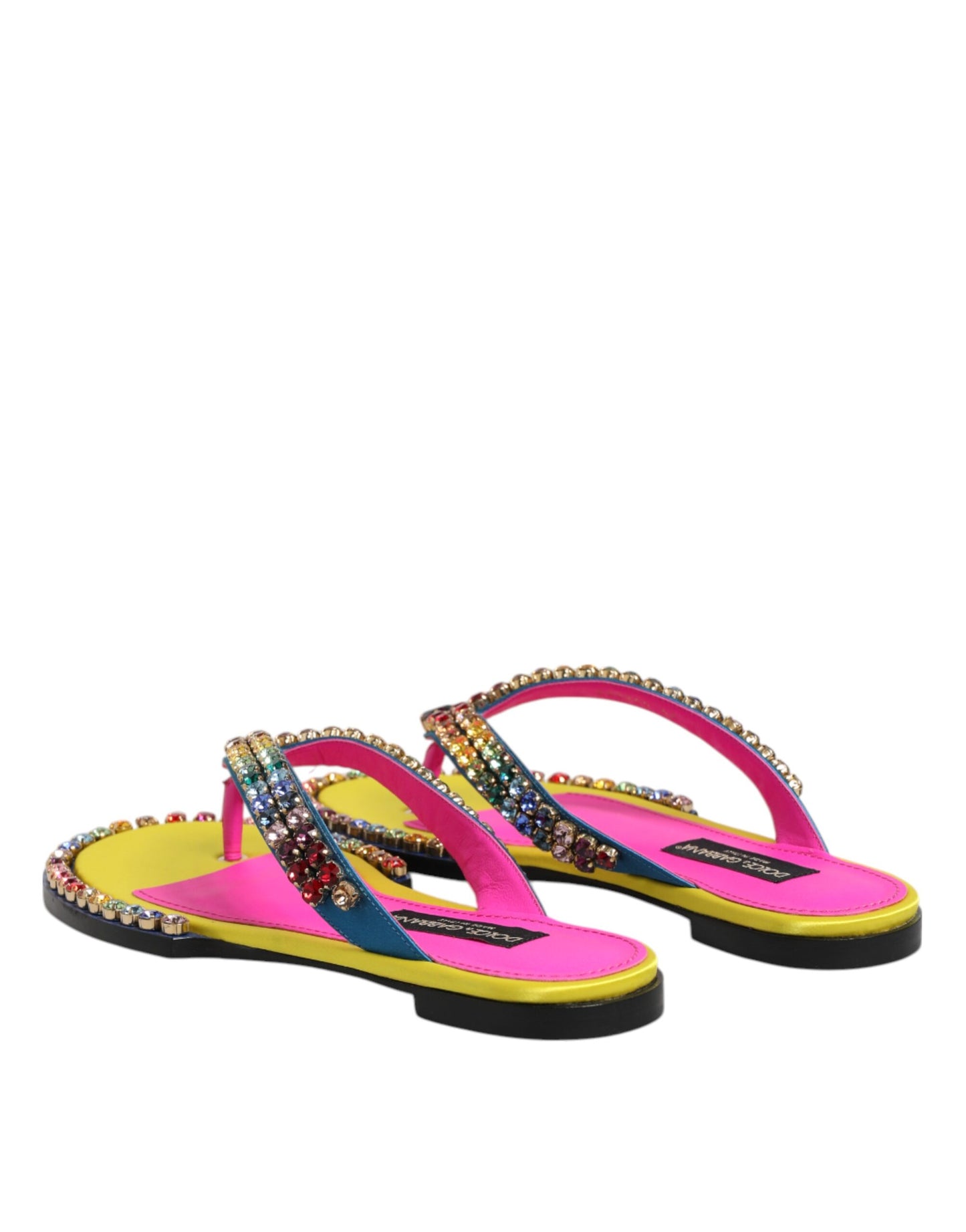 Dolce & Gabbana Multicolor Strass Flip Flop Flache Sandalen Schuhe