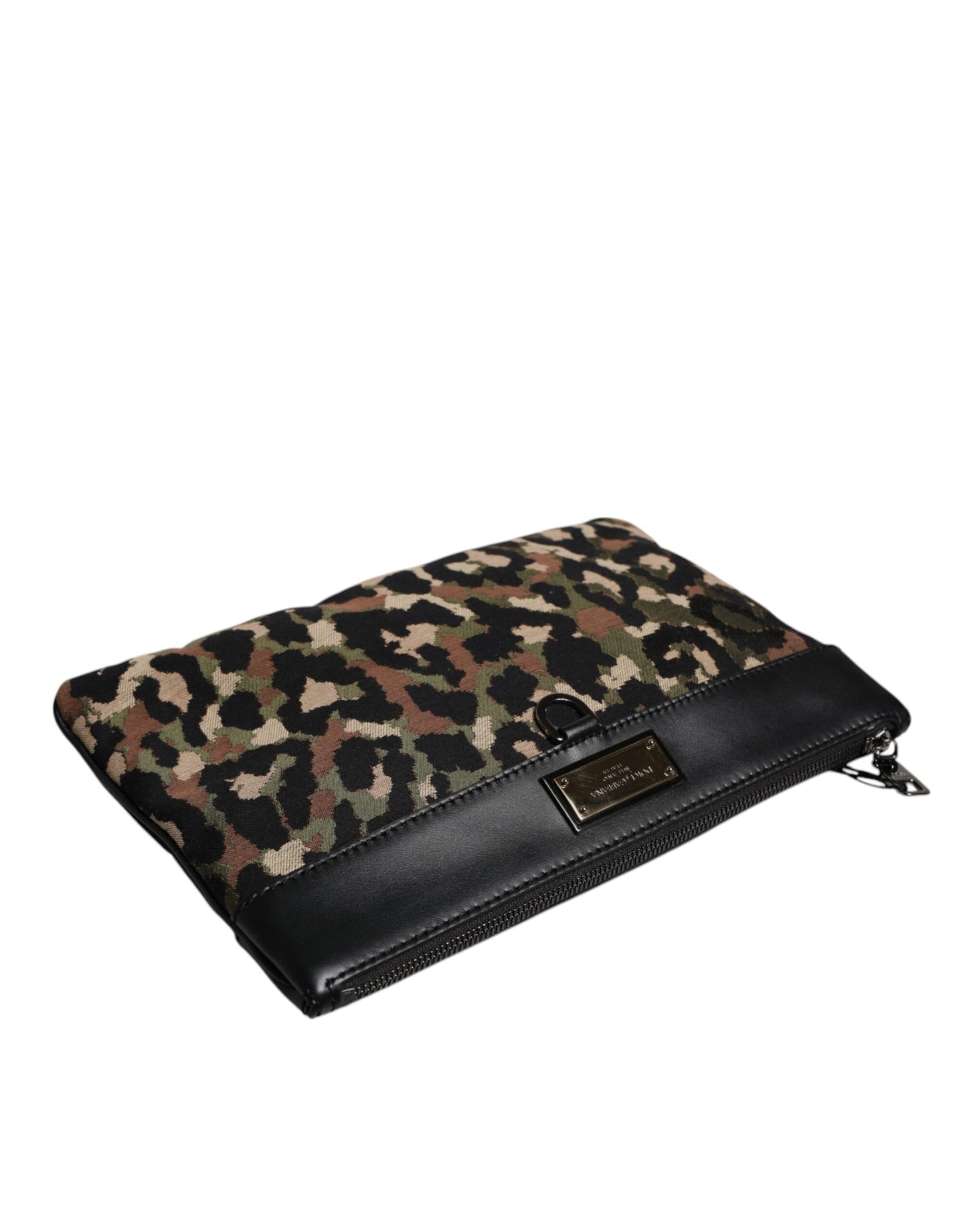 Dolce & Gabbana Multicolor Leopard Print Jacquard Logo Plaque Pouch Tasche