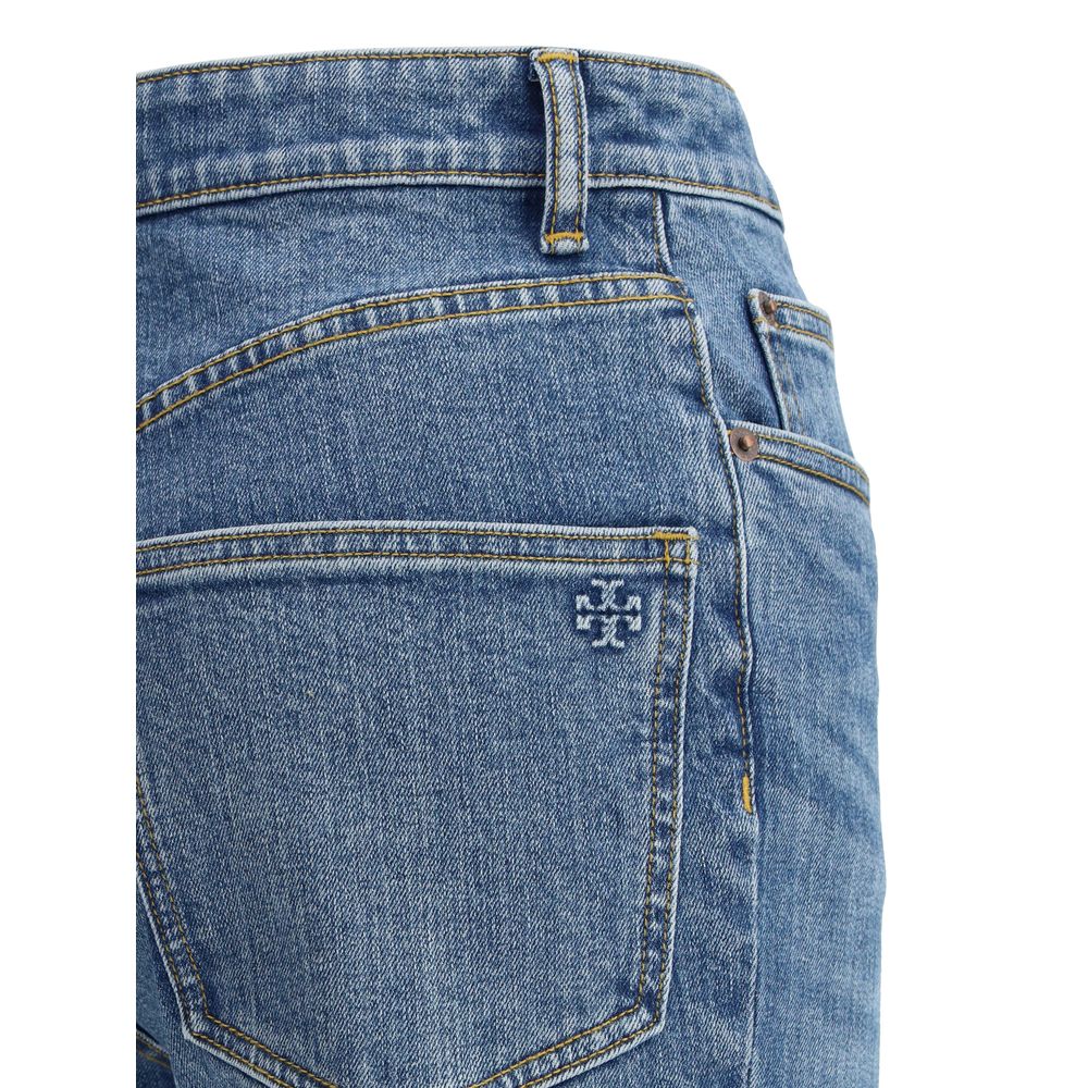 Tory Burch Hellblaue Baumwoll-Jeans im Cropped-Stil