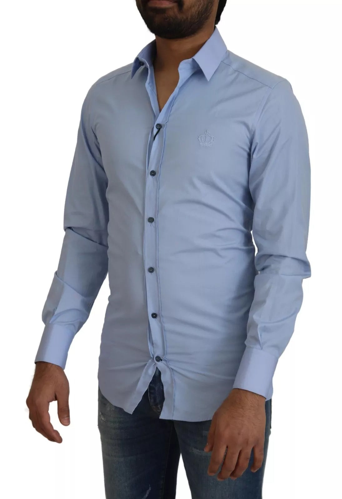 Dolce & Gabbana Hellblaues Slim Fit Hemd aus Baumwolle