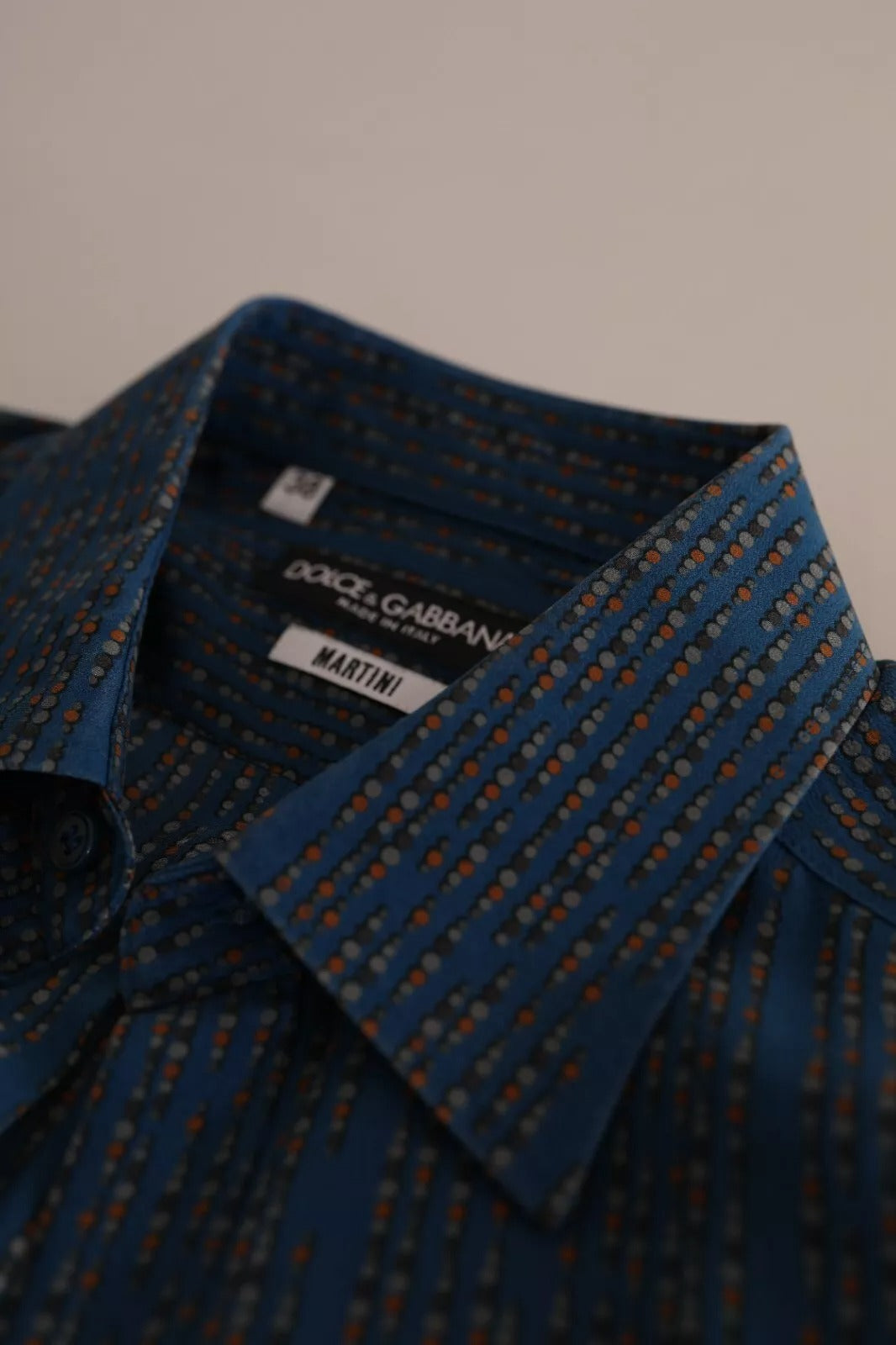 Dolce & Gabbana Blaues MARTINI Seidenhemd mit langen Ärmeln und schmaler Passform