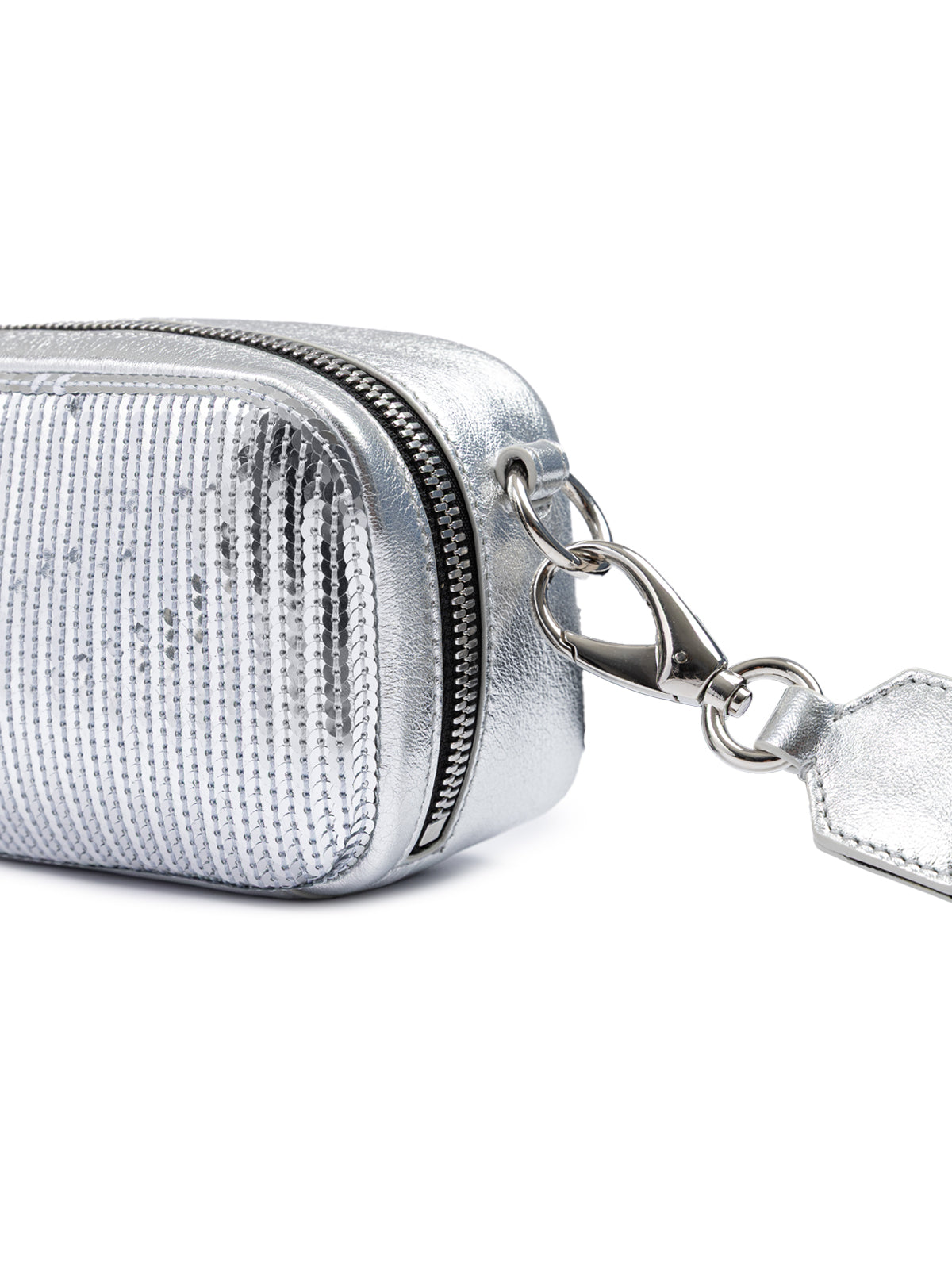 Dsquared² Silberne Pailletten und Leder Clutch Tasche