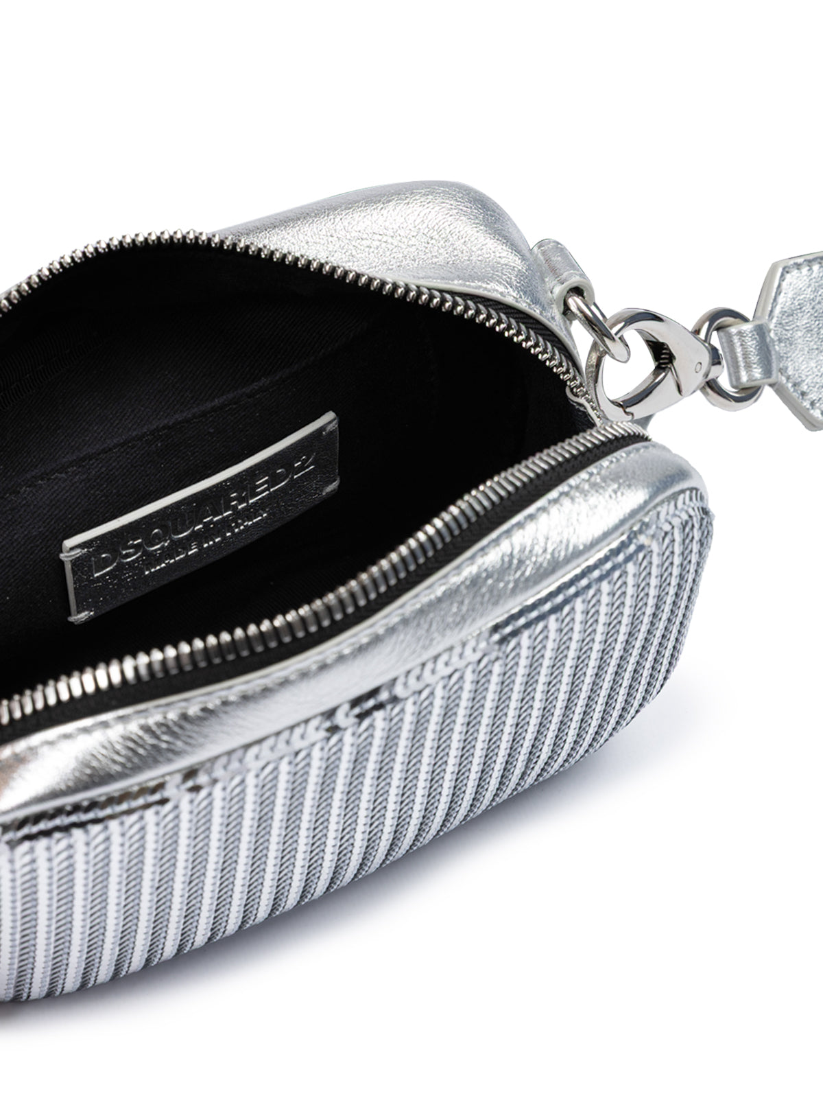 Dsquared² Silberne Pailletten und Leder Clutch Tasche