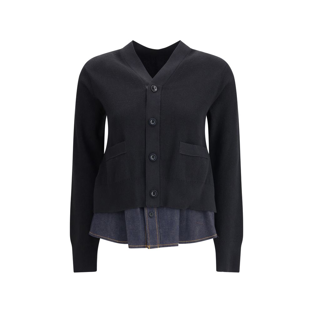 Sacai Strickjacke mit Denim-Einsatz