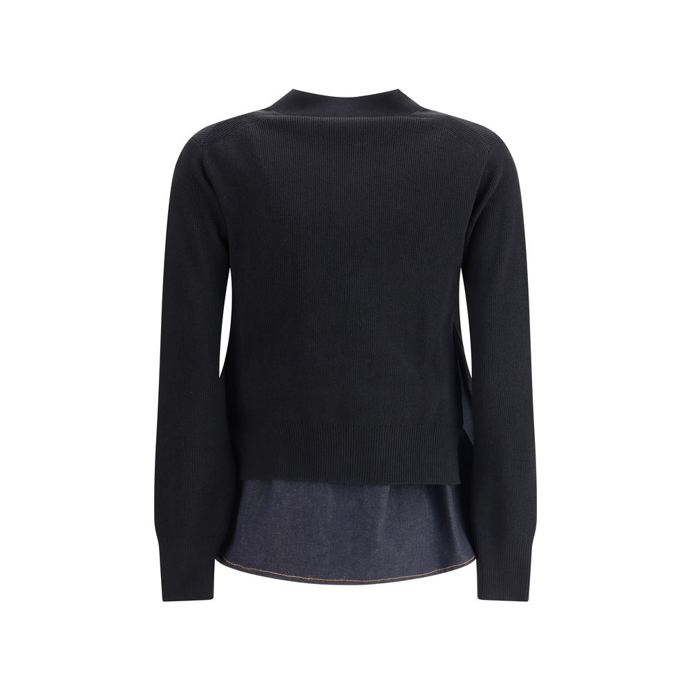 Sacai Strickjacke mit Denim-Einsatz