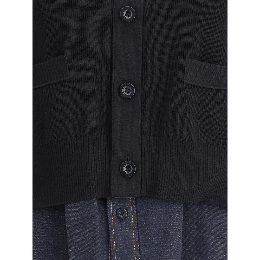 Sacai Strickjacke mit Denim-Einsatz