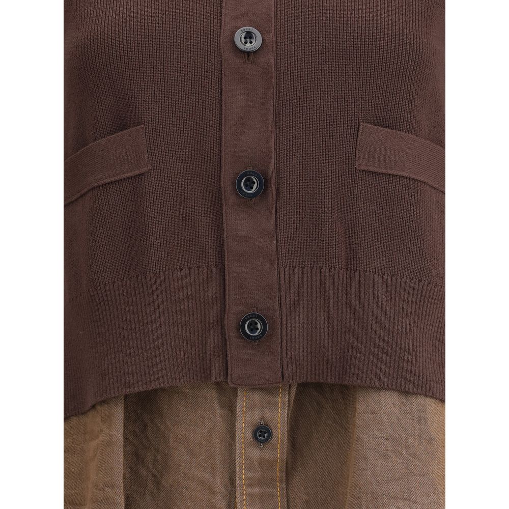Sacai Strickjacke mit Denim-Einsatz